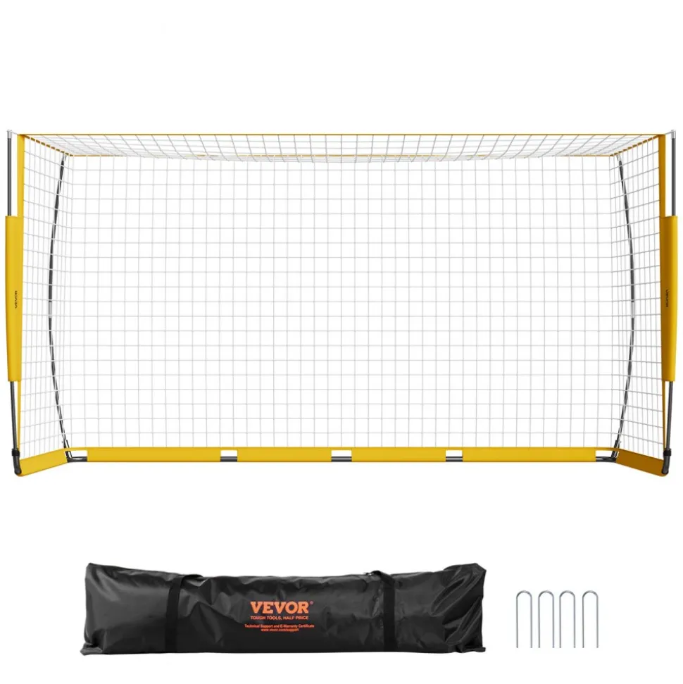 VEVOR Portable Soccer Goal, 12x6 ft Adults Kids Backyard Soccer Net, Large Practice Soccer Net, Steel Fiberglass Structure Training Goal Set, All-Weather Outdoor Soccer Goals with Carry Bag, Yellow