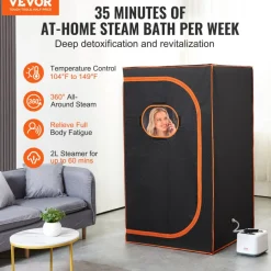 VEVOR Portable Steam Sauna Tent Full Size, 1000W Personal Sauna Blanket Kit for Home Spa, Detoxify & Soothing Heated Body Therapy, Time & Temperature Remote Control With Floor Mat