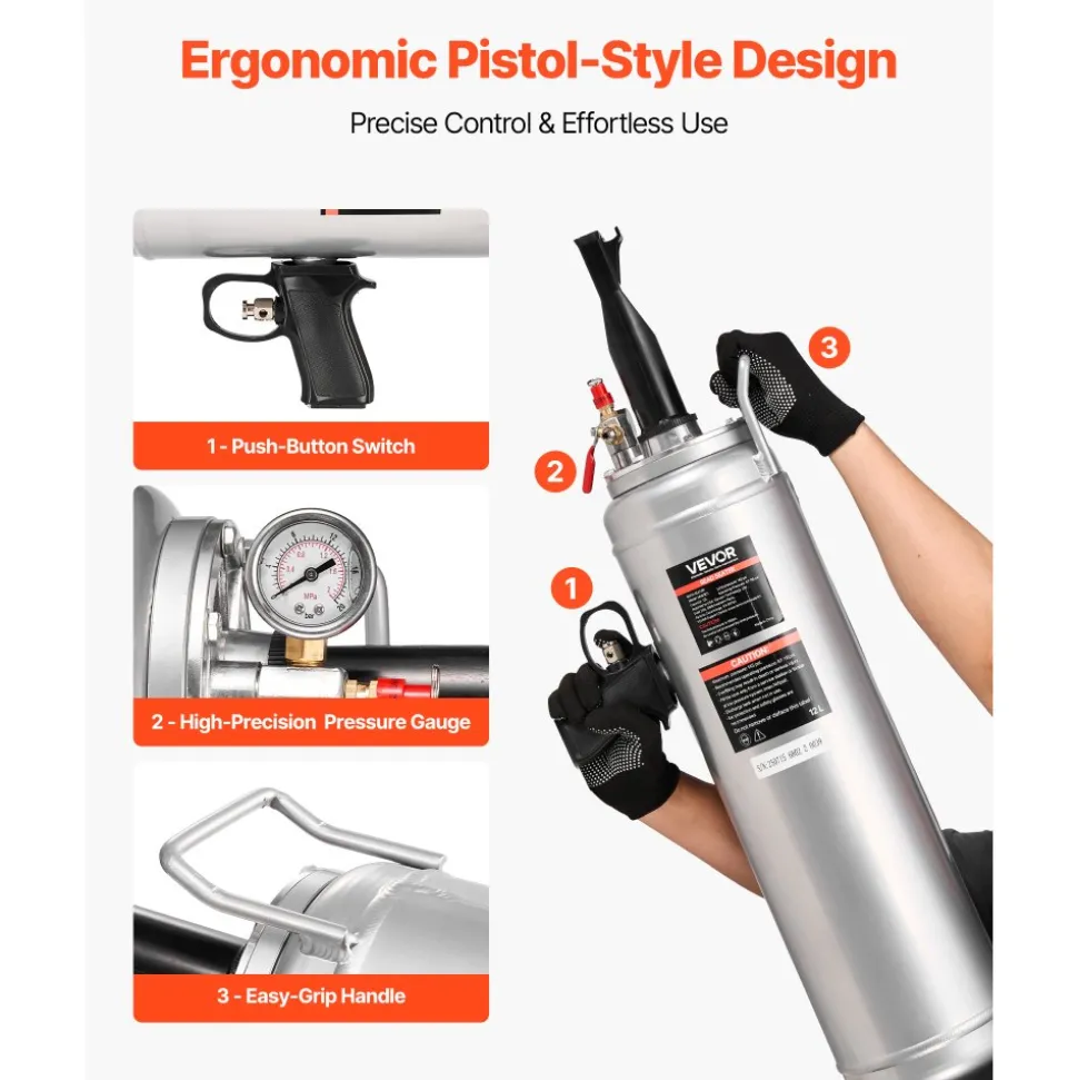 VEVOR Portable Tire Bead Seater, 3.2 Gal / 12 L Air Bead Blaster, Handheld Tire Inflator Tool, 87-116 PSI Operating Pressure, Trigger Seating Inflator for Car, Compact SUV, Light Truck, E-Bike, RV, ATV