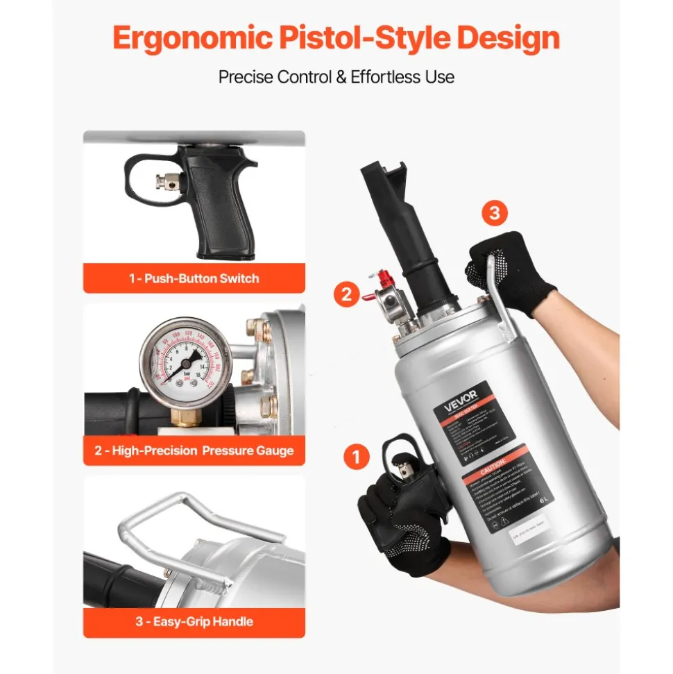 VEVOR Portable Tire Bead Seater, 1.6 Gal / 6 L Air Bead Blaster, Handheld Tire Inflator Tool, 87-116 PSI Operating Pressure, Trigger Seating Inflator for Car, Compact SUV, Light Truck, E-Bike, RV, ATV