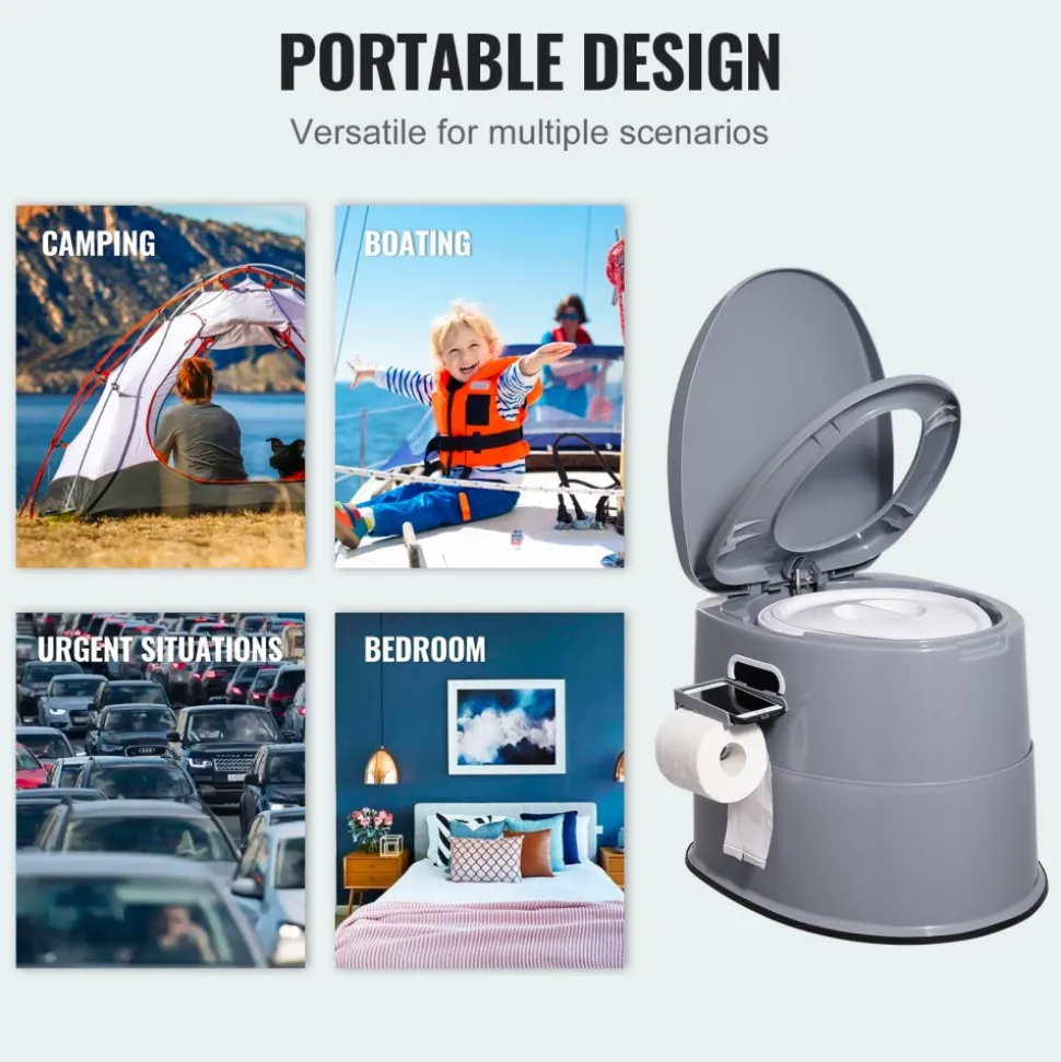 VEVOR Portable Toilet for Camping, 350 lbs Weight Capacity, Stainless Steel Foldable Camp Travel Toilet with Soft Seat for Adults, Suitable for Truckers, RV Travel, Camping, Road Trips, Outdoor Use