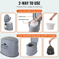 VEVOR Portable Toilet for Camping, 350 lbs Weight Capacity, Stainless Steel Foldable Camp Travel Toilet with Soft Seat for Adults, Suitable for Truckers, RV Travel, Camping, Road Trips, Outdoor Use