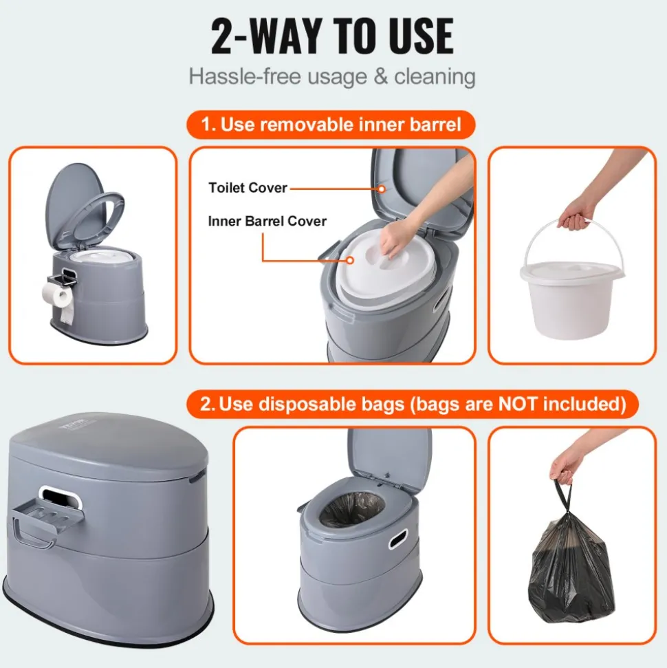 VEVOR Portable Toilet for Camping, 350 lbs Weight Capacity, Stainless Steel Foldable Camp Travel Toilet with Soft Seat for Adults, Suitable for Truckers, RV Travel, Camping, Road Trips, Outdoor Use