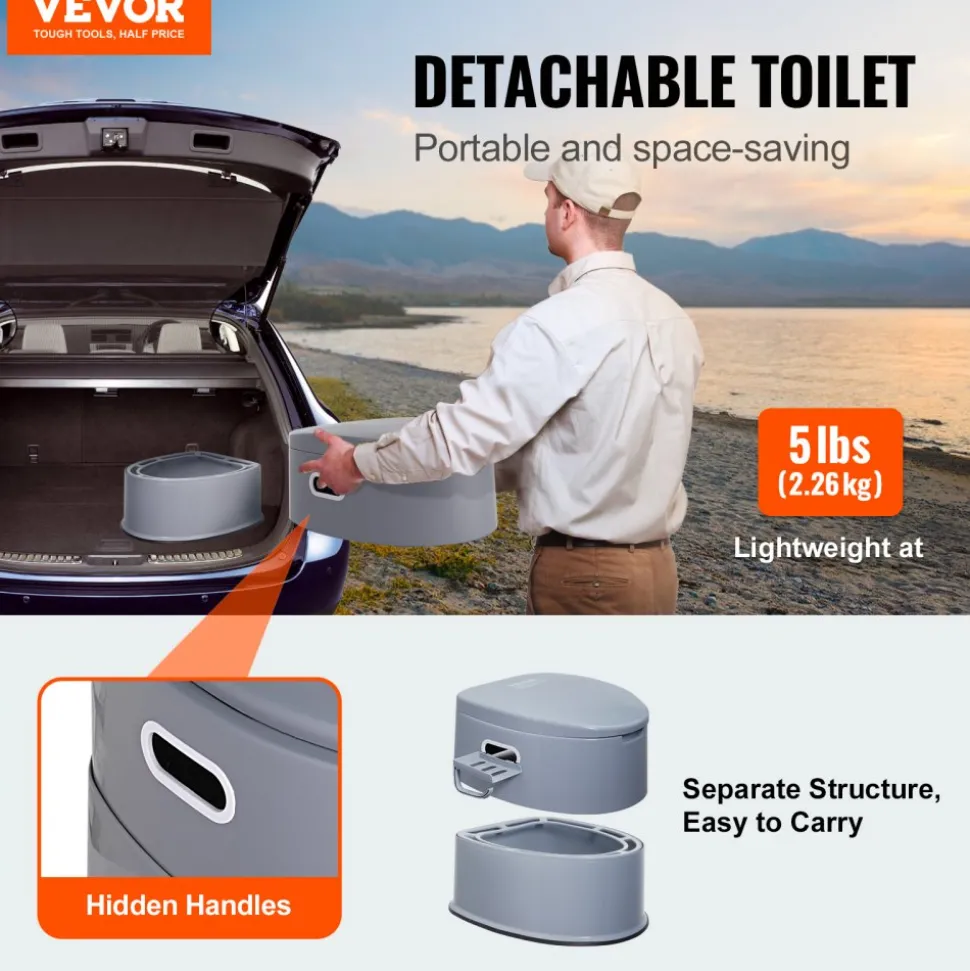 VEVOR Portable Toilet for Camping, 350 lbs Weight Capacity, Stainless Steel Foldable Camp Travel Toilet with Soft Seat for Adults, Suitable for Truckers, RV Travel, Camping, Road Trips, Outdoor Use
