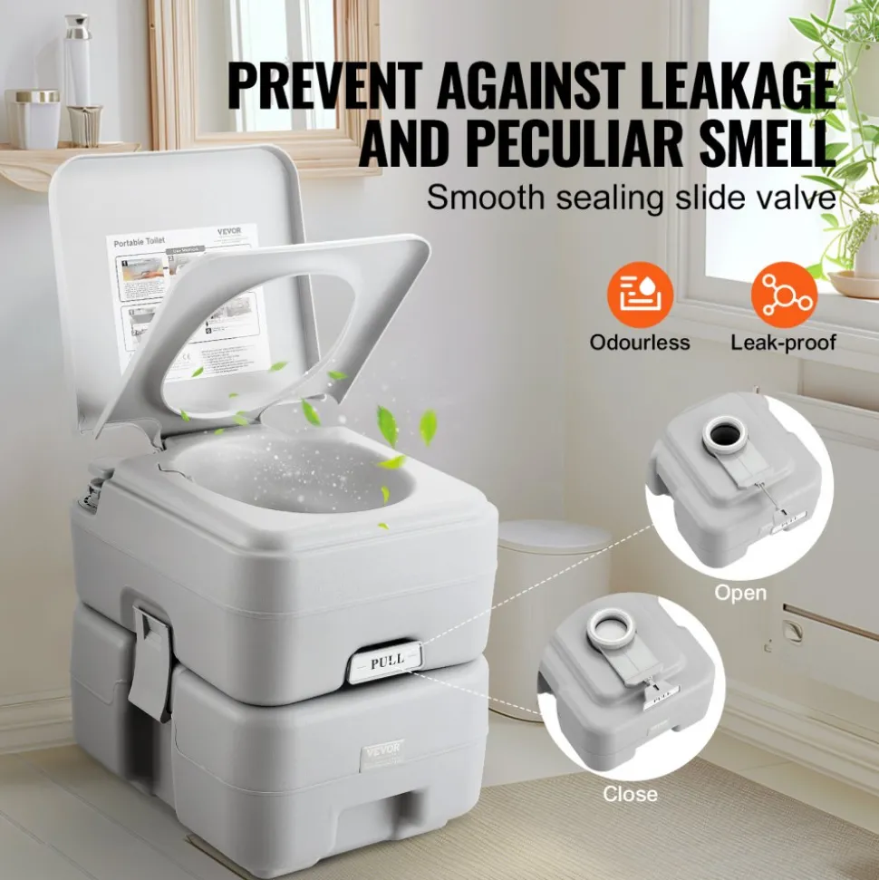 VEVOR Portable Toilet for Camping, Porta Potty with Carry Bag, 5.3 Gal Waste Tank & 3.2 Gal Flush Tank, Push-Button Pressurized Flush Commode, Leak-proof and Odourless Travel Toilet for Camping Car