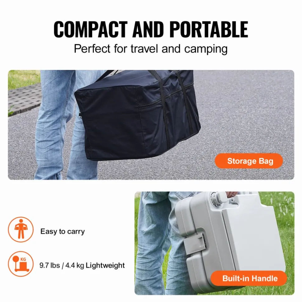 VEVOR Portable Toilet for Camping with Carry Bag, RV Toilet with 3.2 Gal Waste Tank, Push-Button Pressurized Flush Commode, Leak-proof and Odourless Travel Toilet for Adults Kids Camping Car