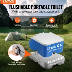 VEVOR Portable Toilet for Camping with Carry Bag, RV Toilet with 3.2 Gal Waste Tank, Push-Button Pressurized Flush Commode, Leak-proof and Odourless Travel Toilet for Adults Kids Camping Car