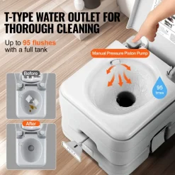 VEVOR Portable Toilet for Camping with Carry Bag, RV Toilet with 3.2 Gal Waste Tank, Push-Button Pressurized Flush Commode, Leak-proof and Odourless Travel Toilet for Adults Kids Camping Car