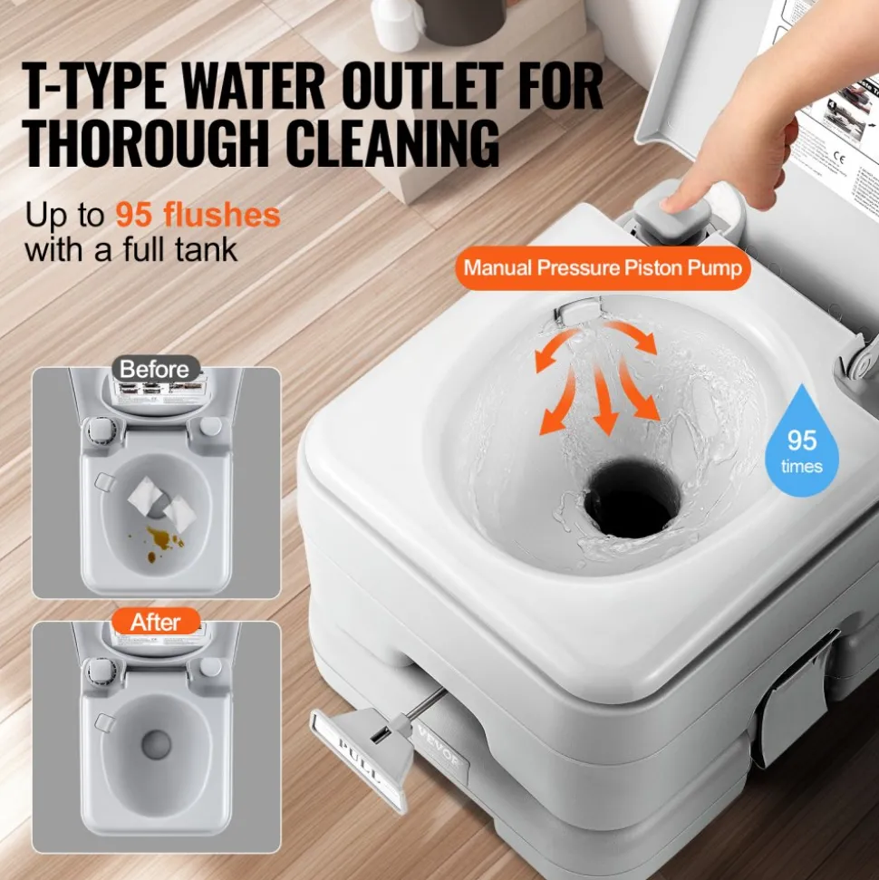 VEVOR Portable Toilet for Camping with Carry Bag, RV Toilet with 3.2 Gal Waste Tank, Push-Button Pressurized Flush Commode, Leak-proof and Odourless Travel Toilet for Adults Kids Camping Car