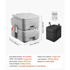 VEVOR Portable Toilet, 5.3 Gallon Detachable Waste Tank, 120 Flushes, Camping Toilet for Adults, Outdoor Travel Potty with Level Indicator, Carry Bag, Suitable for RV Travel, Camping, Hiking, Boating