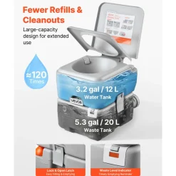 VEVOR Portable Toilet, 5.3 Gallon Detachable Waste Tank, 120 Flushes, Camping Toilet for Adults, Outdoor Travel Potty with Level Indicator, Carry Bag, Suitable for RV Travel, Camping, Hiking, Boating
