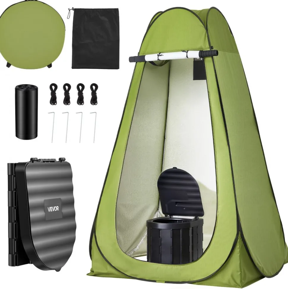 VEVOR Portable Toilet Kit, 330 lbs Load Capacity, Folding Camping Toilet with Pop-Up Privacy Tent, Outdoor Travel Potty for Adults with Carry Bags, Trash Bags, Suitable for RV Travel, Camping, Hiking