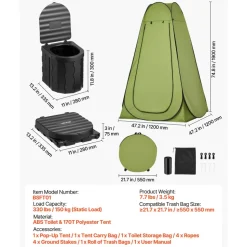 VEVOR Portable Toilet Kit, 330 lbs Load Capacity, Folding Camping Toilet with Pop-Up Privacy Tent, Outdoor Travel Potty for Adults with Carry Bags, Trash Bags, Suitable for RV Travel, Camping, Hiking