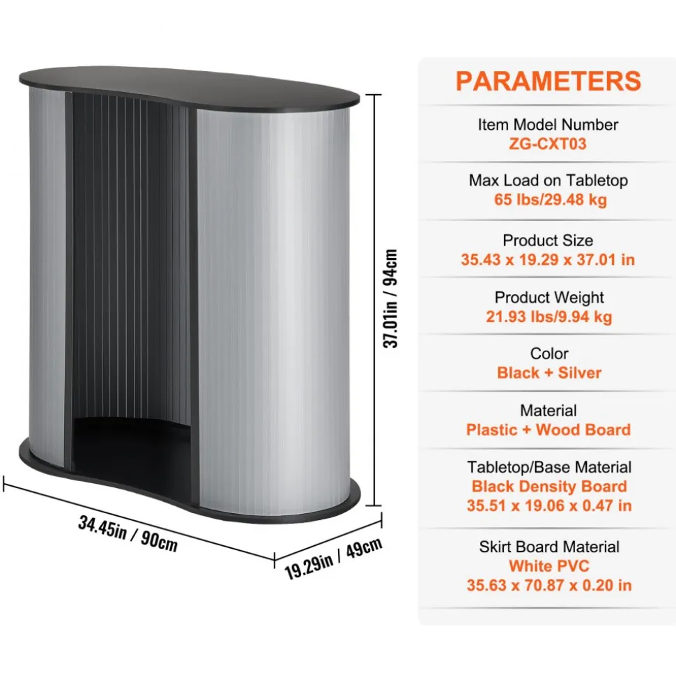 VEVOR Portable Tradeshow Podium Table, 35.43" x 19.29" x 37.01", Display Exhibition Counter Stand Booth Fair with Wall, Foldable Promotion Retail Bar Table Pop Up Podium Counter with Carrying Bag