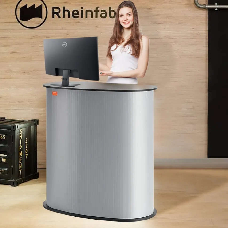 VEVOR Portable Tradeshow Podium Table, 35.43" x 19.29" x 37.01", Display Exhibition Counter Stand Booth Fair with Wall, Foldable Promotion Retail Bar Table Pop Up Podium Counter with Carrying Bag