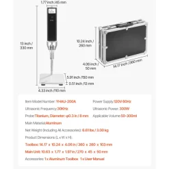 VEVOR Portable Ultrasonic Homogenizer, 0.3 in Titanium Alloy Probe, 30KHz Ultrasonic Frequency, 50-300ml Capacity, Handheld and Desktop Dual Use, Sonicator Processor Cell Disruptor Mixer with Stand