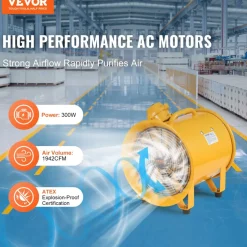 VEVOR Portable Ventilator, 10" Heavy Duty Cylinder Fan, 350W Strong Shop Exhaust Fan 1942CFM, 9.8ft Power Cord (No charging head), Industrial Utility Blower for Sucking Dust, Smoke Home/Workplace