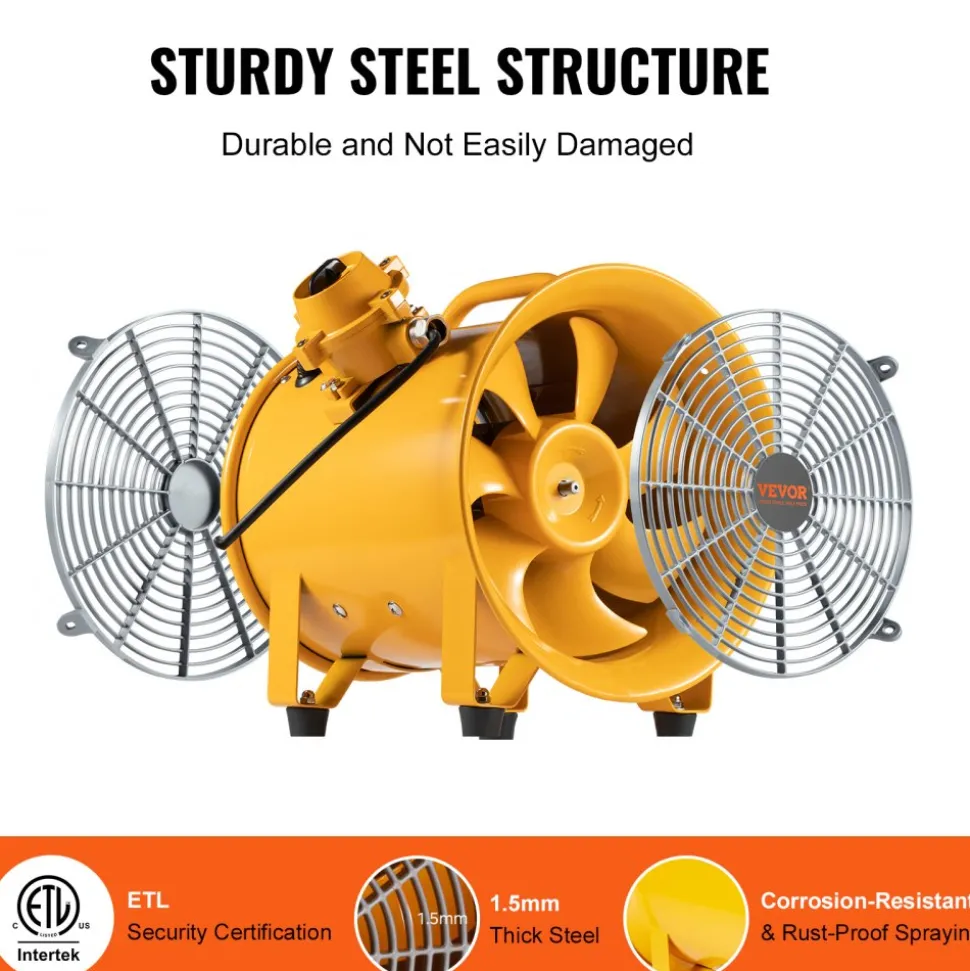 VEVOR Portable Ventilator, 10" Heavy Duty Cylinder Fan, 350W Strong Shop Exhaust Fan 1942CFM, 9.8ft Power Cord (No charging head), Industrial Utility Blower for Sucking Dust, Smoke Home/Workplace