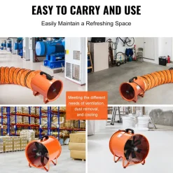 VEVOR Portable Ventilator, 16 inch Heavy Duty Cylinder Fan with 33ft Duct Hose, 1350W Strong Shop Exhaust Blower 5175CFM, Industrial Utility Blower for Sucking Dust, Smoke, Smoke Home/Workplace