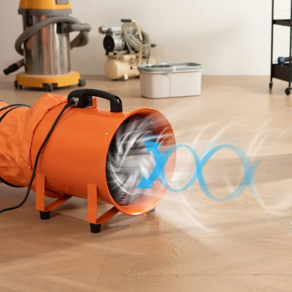 VEVOR Portable Ventilator, 12 inch Heavy Duty Cylinder Fan with 16.4ft Duct Hose, 585W Strong Shop Exhaust Blower 3198CFM, Industrial Utility Blower for Sucking Dust, Smoke, Smoke Home/Workplace