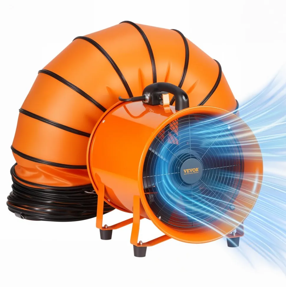VEVOR Portable Ventilator, 12 inch Heavy Duty Cylinder Fan with 16.4ft Duct Hose, 585W Strong Shop Exhaust Blower 3198CFM, Industrial Utility Blower for Sucking Dust, Smoke, Smoke Home/Workplace