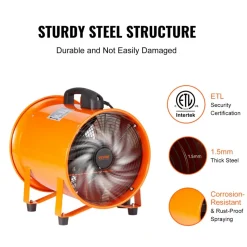 VEVOR Portable Ventilator, 10 inch Heavy Duty Cylinder Fan with 33ft Duct Hose, 350W Strong Shop Exhaust Blower 1948CFM, Industrial Utility Blower for Sucking Dust, Smoke, Smoke Home/Workplace