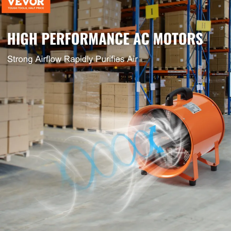 VEVOR Portable Ventilator, 10 inch Heavy Duty Cylinder Fan with 33ft Duct Hose, 350W Strong Shop Exhaust Blower 1948CFM, Industrial Utility Blower for Sucking Dust, Smoke, Smoke Home/Workplace