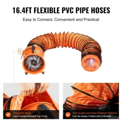 VEVOR Portable Ventilator, 10 inch Heavy Duty Cylinder Fan with 16.4ft Duct Hose, 380W Strong Shop Exhaust Blower 1893FM, Industrial Utility Blower for Sucking Dust, Smoke, Smoke Home/Workplace