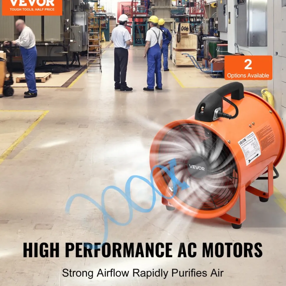 VEVOR Portable Ventilator, 12 inch Heavy Duty Cylinder Fan with 33ft Duct Hose, 560W Strong Shop Exhaust Blower 2894CFM, Industrial Utility Blower for Sucking Dust, Smoke, Smoke Home/Workplace