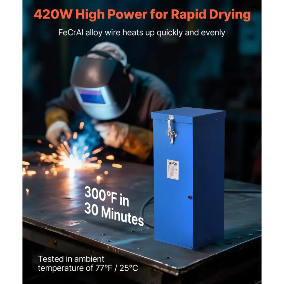 VEVOR Portable Welding Rod Oven, 50LBS Capacity Electrodes Drying Oven 420W 120V, 300℉ Fast Heating Welding Rods Dryer for 18-inch Stick Electrodes - with Easy-to-Carry Handle & Safety Locking Latch