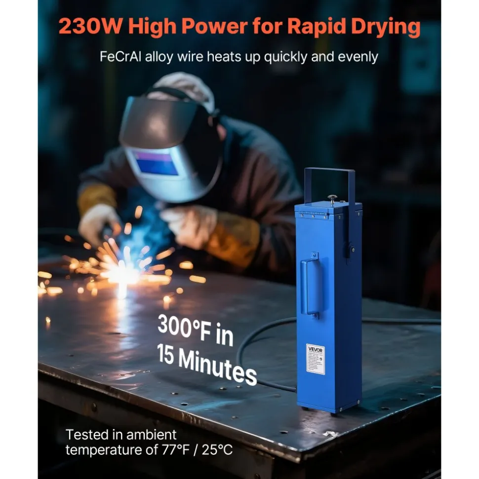 VEVOR Portable Welding Rod Oven, 10LBS Capacity Electrodes Drying Oven 230W 120V, 300℉ Fast Heating Welding Rods Dryer for 18-inch Stick Electrodes - with Easy-to-Carry Handle & Safety Locking Latch
