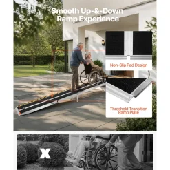 VEVOR Portable Wheelchair Ramp, 12FT, Non-Slip Aluminum Folding Handicap Ramp for Wheelchair, 800 lbs Capacity, Door Threshold Ramps for Home Steps, Stairs, Entry, Threshold, Doorways, Scooter, Curbs