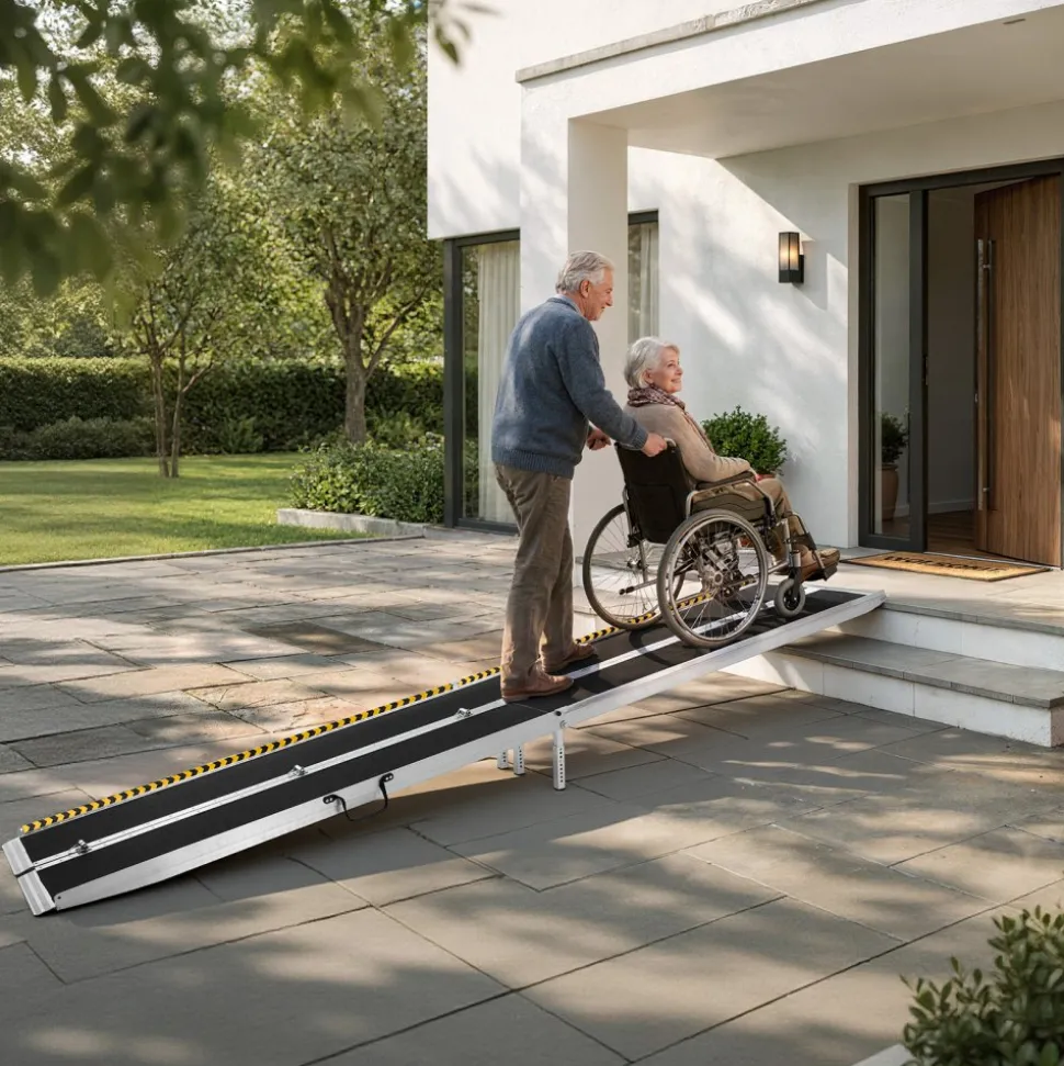 VEVOR Portable Wheelchair Ramp, 12FT, Non-Slip Aluminum Folding Handicap Ramp for Wheelchair, 800 lbs Capacity, Door Threshold Ramps for Home Steps, Stairs, Entry, Threshold, Doorways, Scooter, Curbs