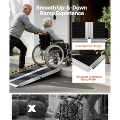 VEVOR Portable Wheelchair Ramp, 3FT, Non-Slip Aluminum Folding Handicap Ramp for Wheelchair, 800 lbs Capacity, Door Threshold Ramps for Home Steps, Stairs, Entry, Threshold, Doorways, Scooter, Curbs