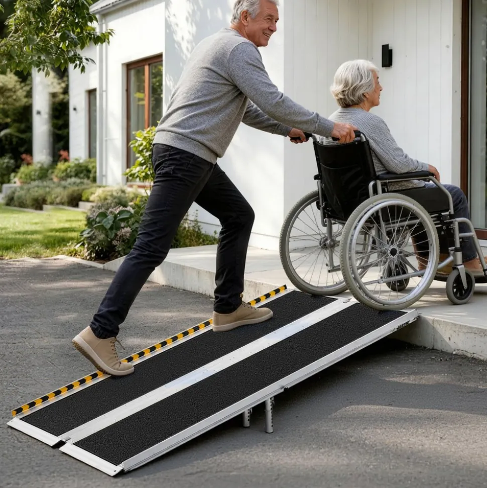 VEVOR Portable Wheelchair Ramp, 6FT, Non-Slip Aluminum Folding Handicap Ramp for Wheelchair, 800 lbs Capacity, Door Threshold Ramps for Home Steps, Stairs, Entry, Threshold, Doorways, Scooter, Curbs