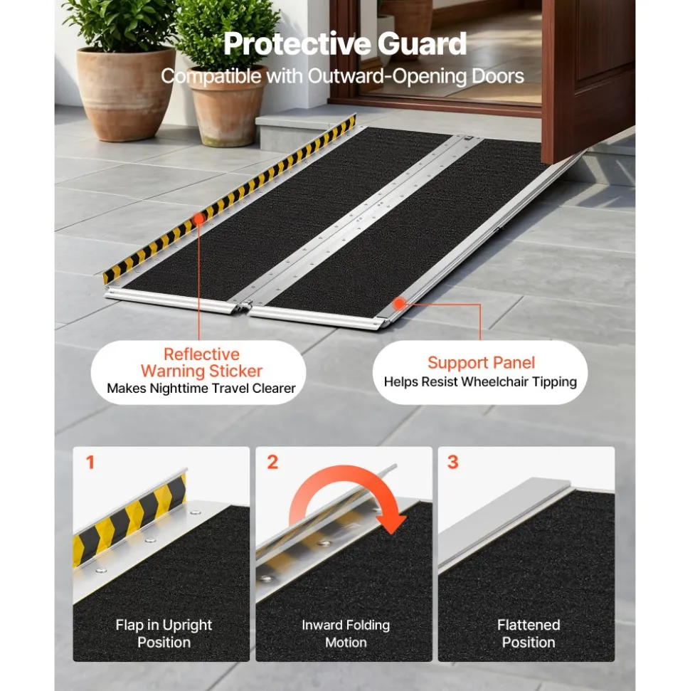 VEVOR Portable Wheelchair Ramp, 6FT, Non-Slip Aluminum Folding Handicap Ramp for Wheelchair, 800 lbs Capacity, Door Threshold Ramps for Home Steps, Stairs, Entry, Threshold, Doorways, Scooter, Curbs