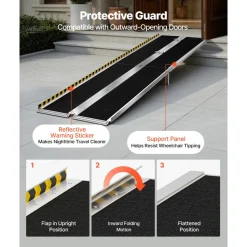 VEVOR Portable Wheelchair Ramp, 10FT, Non-Slip Aluminum Folding Handicap Ramp for Wheelchair, 800 lbs Capacity, Door Threshold Ramps for Home Steps, Stairs, Entry, Threshold, Doorways, Scooter, Curbs
