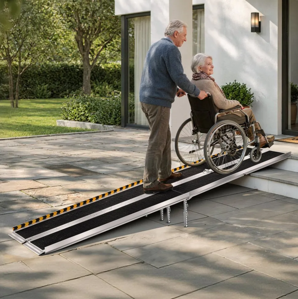 VEVOR Portable Wheelchair Ramp, 10FT, Non-Slip Aluminum Folding Handicap Ramp for Wheelchair, 800 lbs Capacity, Door Threshold Ramps for Home Steps, Stairs, Entry, Threshold, Doorways, Scooter, Curbs