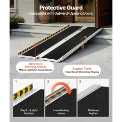 VEVOR Portable Wheelchair Ramp, 7FT, Non-Slip Aluminum Folding Handicap Ramp for Wheelchair, 800 lbs Capacity, Door Threshold Ramps for Home Steps, Stairs, Entry, Threshold, Doorways, Scooter, Curbs