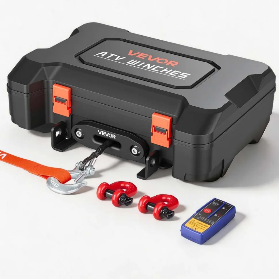 VEVOR Portable Winch, 4500 lbs 12V DC Electric Winch with Synthetic Rope, Wireless & Wired Remotes, Box-Style Recovery Kit with Fairlead, Clevis Hook, Strap for ATV UTV Off-Road Outdoor Pulling Tasks