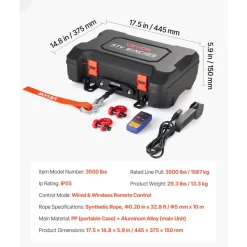 VEVOR Portable Winch, 3500 lbs 12V DC Electric Winch with Synthetic Rope, Wireless & Wired Remotes, Box-Style Recovery Kit with Fairlead, Clevis Hook, Strap for ATV UTV Off-Road Outdoor Pulling Tasks