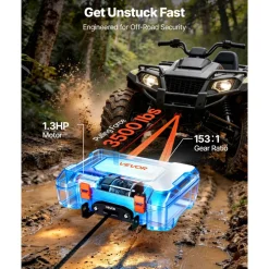 VEVOR Portable Winch, 3500 lbs 12V DC Electric Winch with Synthetic Rope, Wireless & Wired Remotes, Box-Style Recovery Kit with Fairlead, Clevis Hook, Strap for ATV UTV Off-Road Outdoor Pulling Tasks