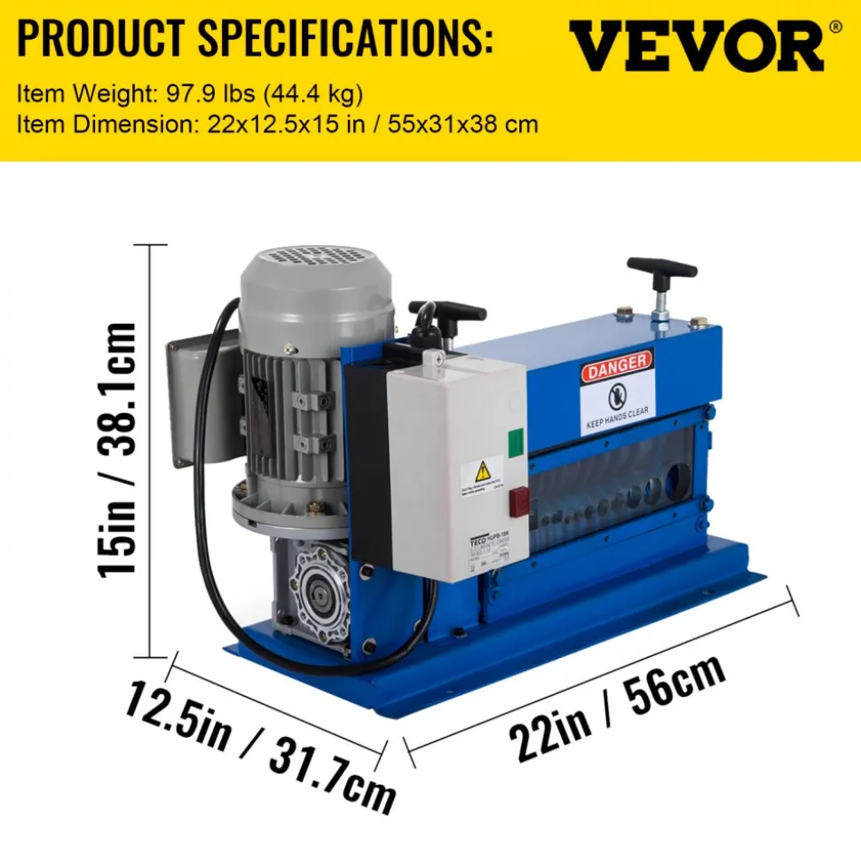 VEVOR Portable Wire Stripper, 18 AWG to 1" OD, 11 Channels, 10 Blades, Electric Machine for Efficient Copper Recycling, Speeds Up to 75ft/min