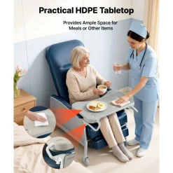 VEVOR 3-Position Geri Reclining Chair 500LBS Capacity Geri Chair Recliner, Comfortable Medical Recliner Chairs with 4 Wheels, Soft Padded Seat & Tray Table for Hospitals, Clinics, Geriatric Home Care