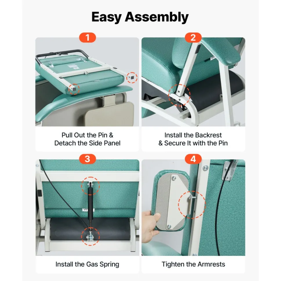 VEVOR 4-Position Geri Reclining Chair 500LBS Capacity Geri Chair Recliner, 4-Wheel Medical Recliner Chairs with Trendelenburg, Soft Padded Seat & Trays for Hospitals, Clinics, Geriatric Home Care