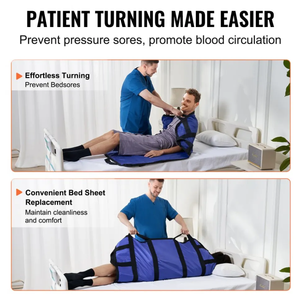VEVOR Positioning Bed Pad with 8 Reinforced Handles, 48" x 40" Lifting, Turning, Repositioning, Patient Transfer Sheet Washable for Elderly, Patient, Bedridden, 400LBS Capacity