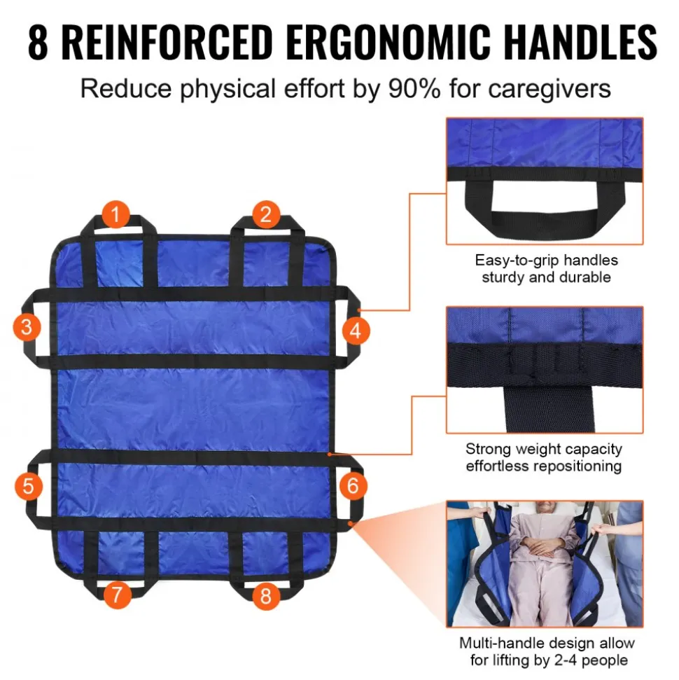 VEVOR Positioning Bed Pad with 8 Reinforced Handles, 48" x 40" Lifting, Turning, Repositioning, Patient Transfer Sheet Washable for Elderly, Patient, Bedridden, 400LBS Capacity