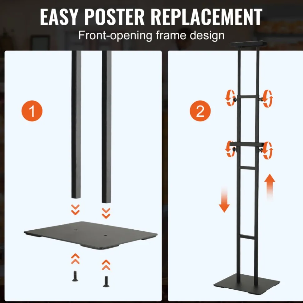 VEVOR Poster Stand, Adjustable Height Up to 75", Double-Sided Heavy Duty Pedestal Sign Holder, Floor Standing Sign Holder Banner Stand with Shock-absorbing Base for Display, for Board and Foam, Black