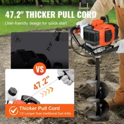 VEVOR Post Hole Digger, 43cc 1250W Auger Post Hole digger, Gas Powered Earth Digger with 8" Earth Auger Drill Bit, 30 inch Long Alloy Steel Auger, for Farmland, Garden and Plant, EPA certification