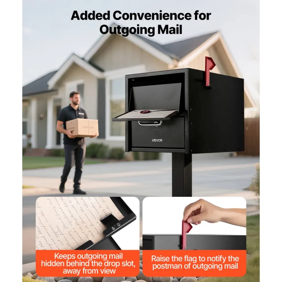 VEVOR Post Mount Mailbox, Anti-Pry & Anti-Theft Mailboxes for Outside, Heavy Duty Lockable Mail Box with Magnetic Door, Weather-Resistant Metal Post Box for House Outside 21.06 x 10.63 x 11.22 in